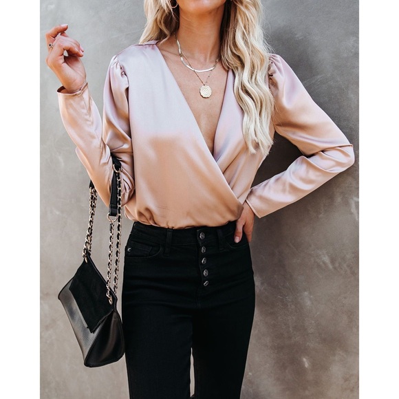 LAST ONE - IVETTE SATIN DRAP BODYSUIT CHAMPAGNE - Picture 3 of 9